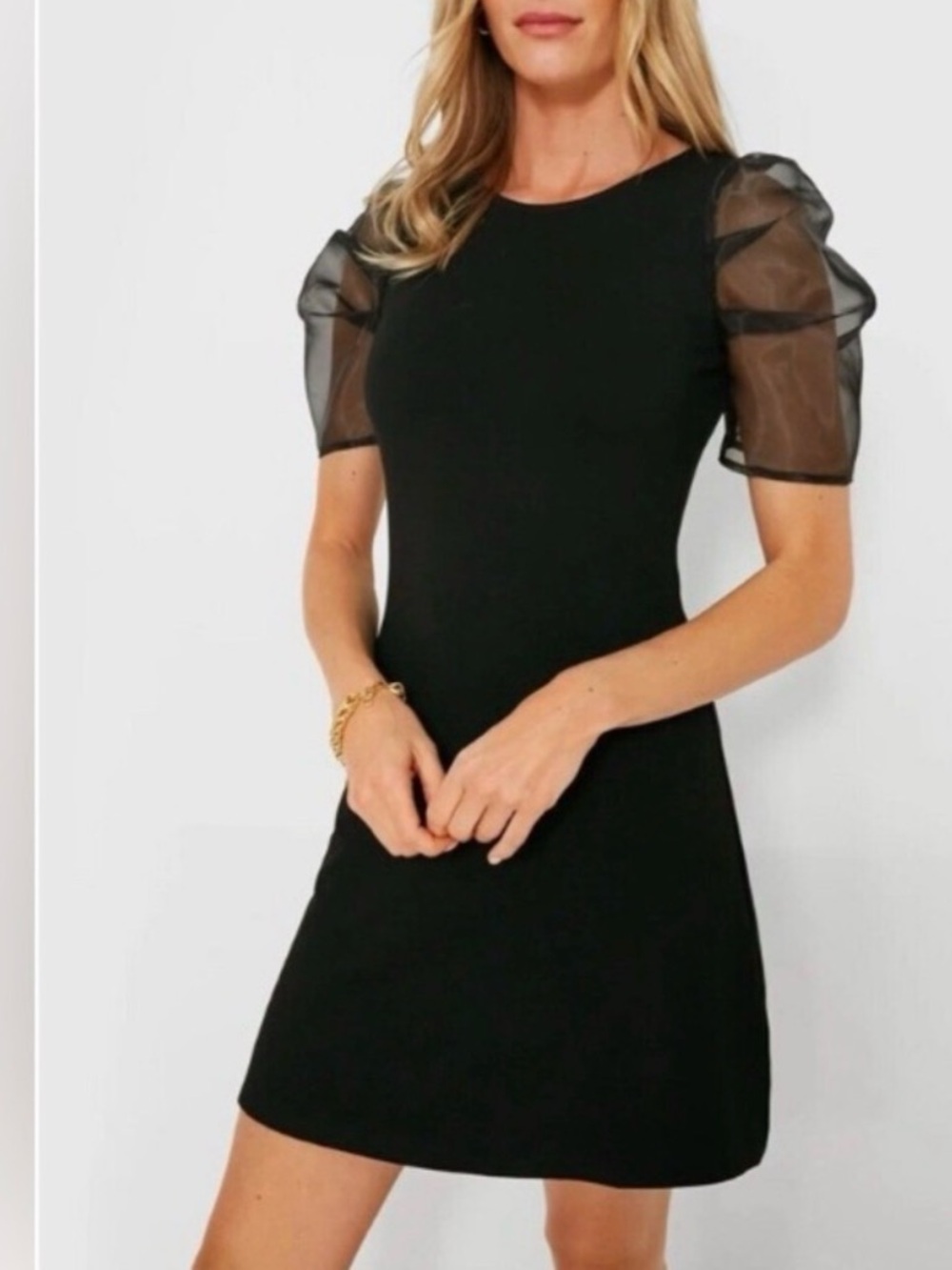 Hyacinth House Darby Black Tulle Puff Sleeve Mini Dress